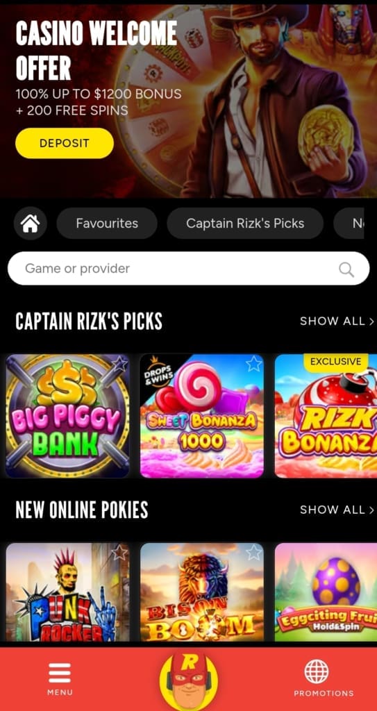 Rizk Casino Screen