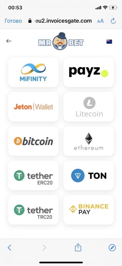Mr Bet payments