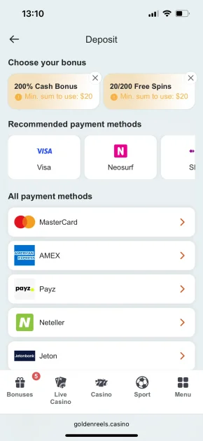 Golden Reels Casino Deposit