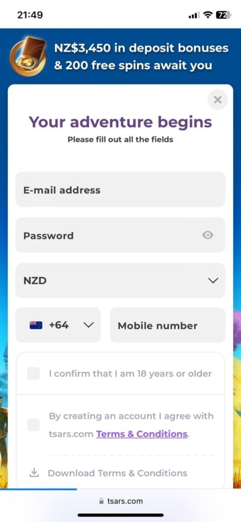 Tsars Casino Login