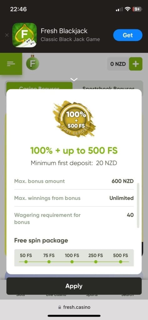 Fresh Casino Bonus