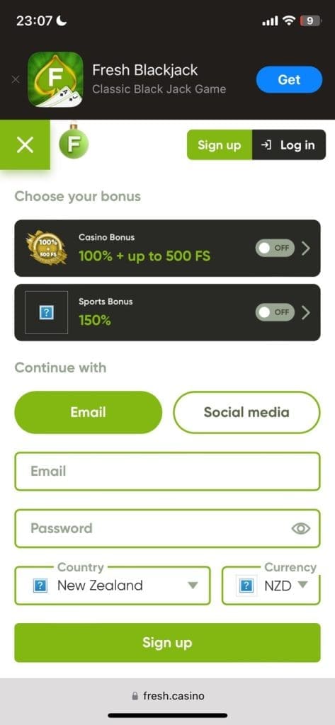 Fresh Casino sign up