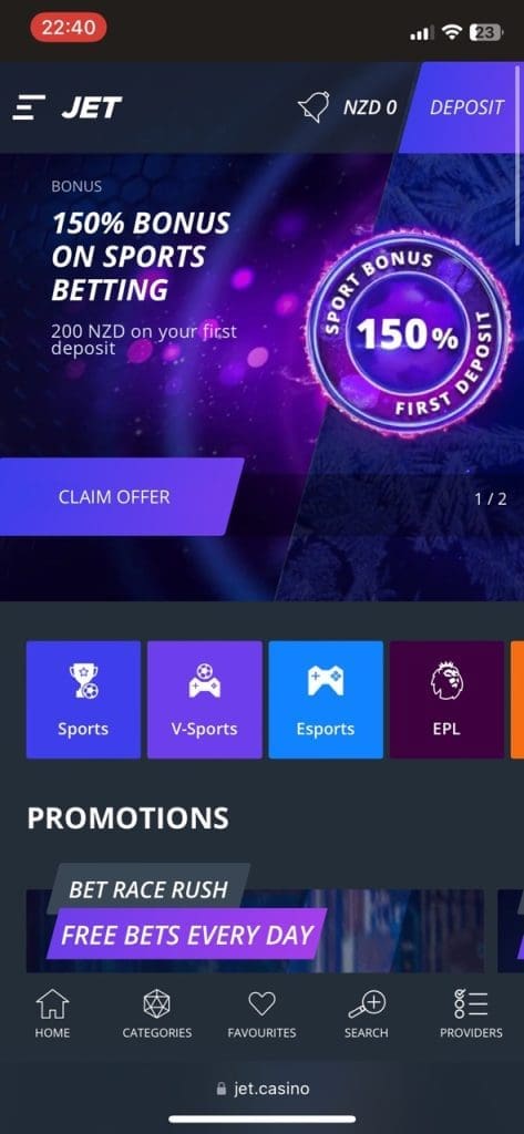 Jet Casino screen