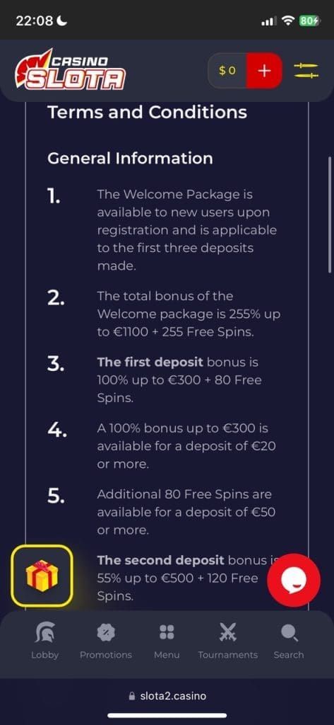 Slota Casino terms