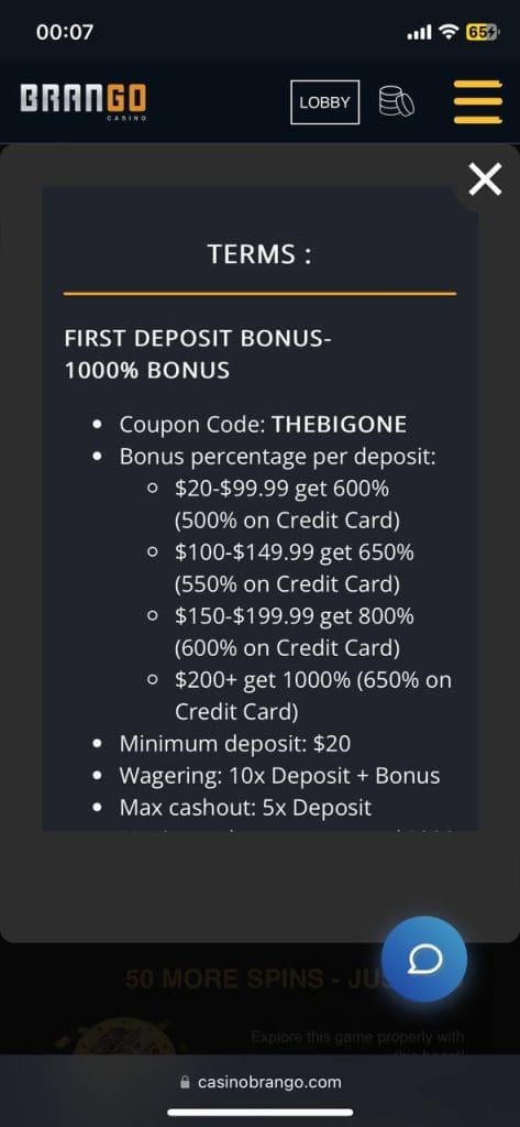 Casino Brango bonus