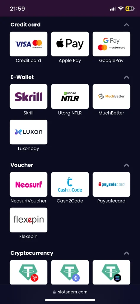 SlotsGem Casino Deposit