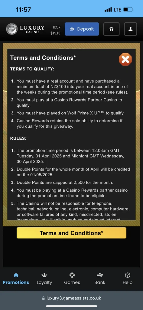 Luxury Casino terms
