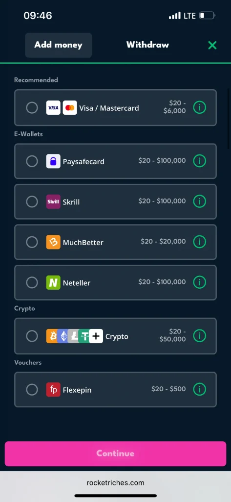 Rocket Riches Casino payment