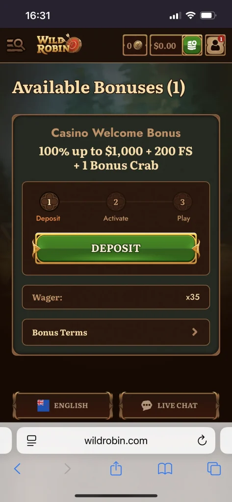 Wild Robin Casino Bonus