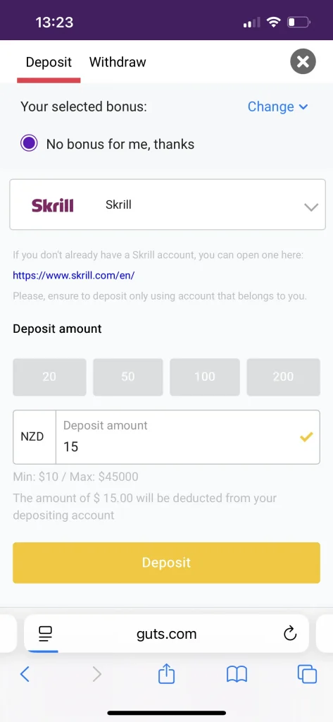 guts casino deposit