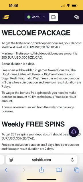 SpinBit Casino Bonus