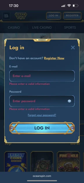 Oceanspin Casino Log in