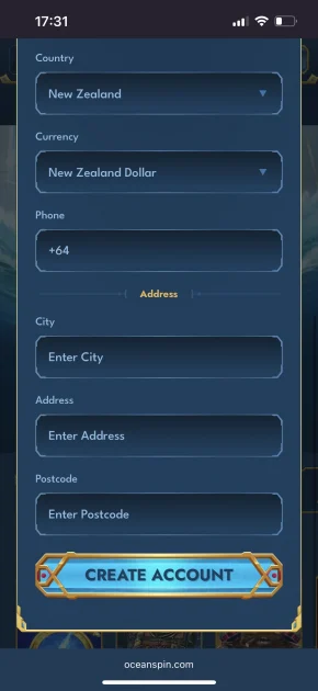 Oceanspin Casino registration