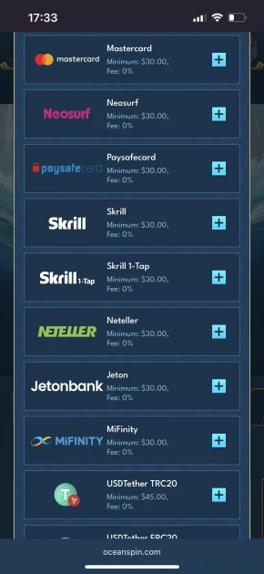 Oceanspin Casino deposit